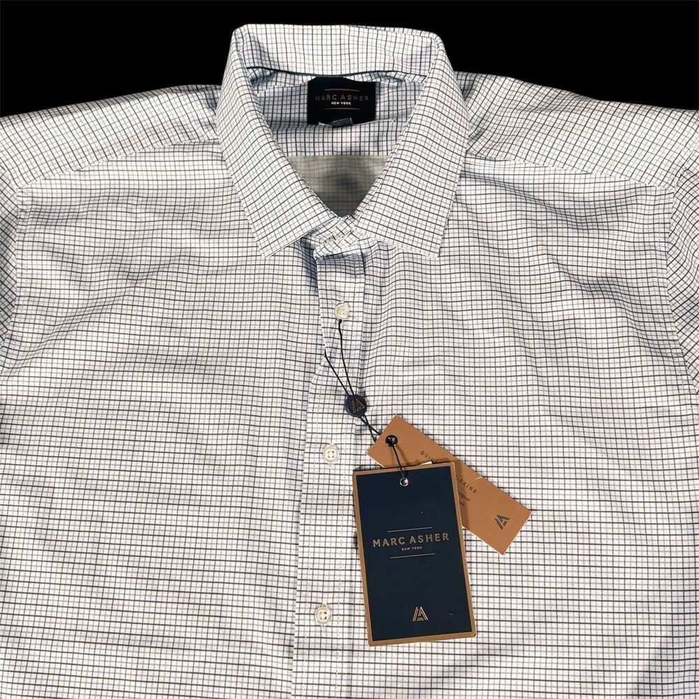 Marc Asher XL Mens Button Up Shirt Long Sleeve Quick Dry Wicking Blue White NWT